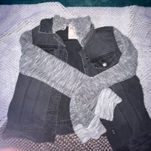 kids black denim jacket with hood